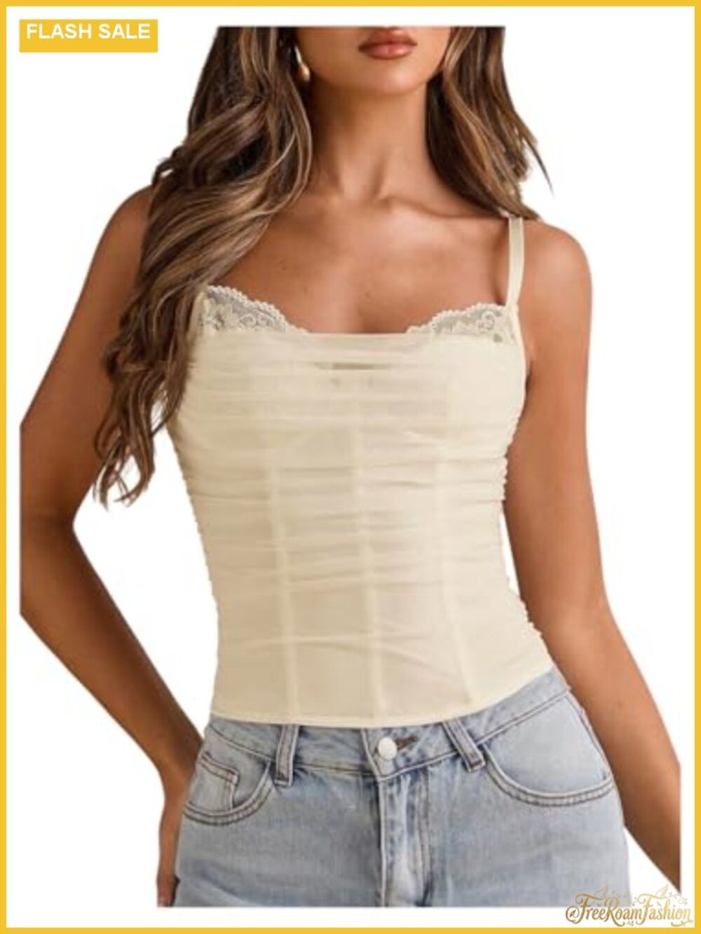 Lace Mesh Bustier Corset Top Spaghetti Strap Backless Slim Fit Camisole
